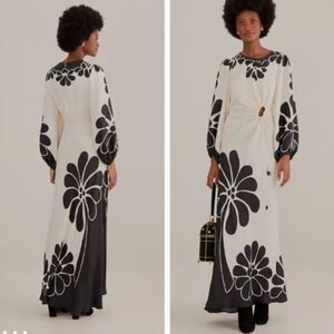 NWT FARM Rio Palermo Cutout Long Sleeve Maxi Dress in Black/Off-White M $ 285.00